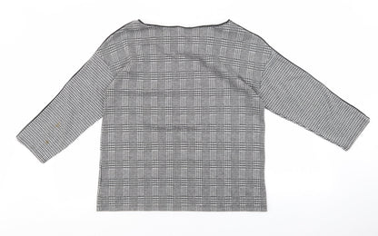 Marks & Spencer Womens Black Geometric Polyester Basic T-Shirt Size 12 Boat Neck - black and white