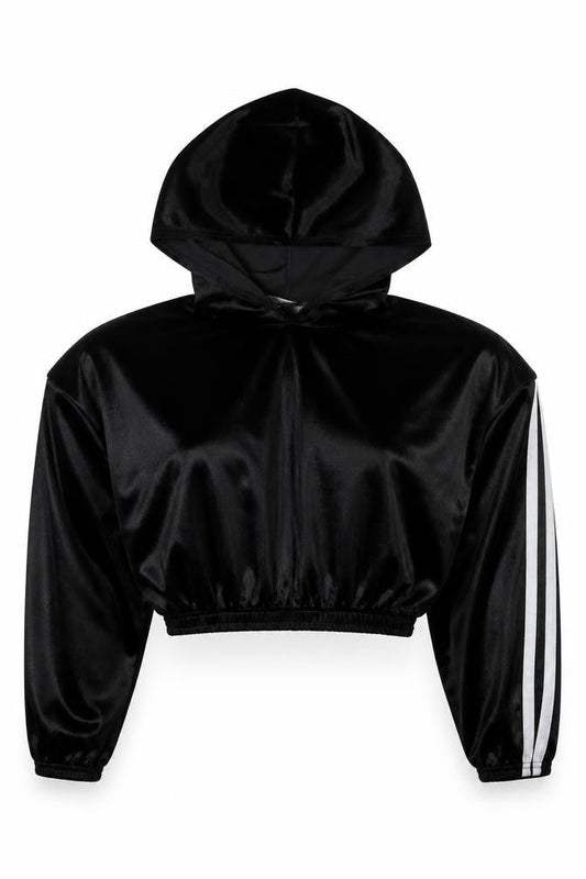 Stylewise Womens Black Striped PLA Fibre Pullover Hoodie Size M Pullover - Size M/L Cropped