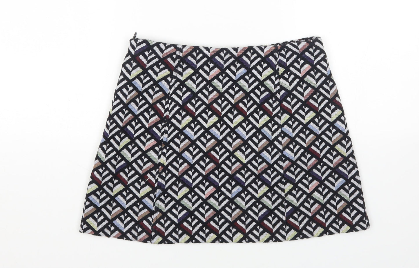 Zara Womens Multicoloured Geometric Cotton A-Line Skirt Size S Zip