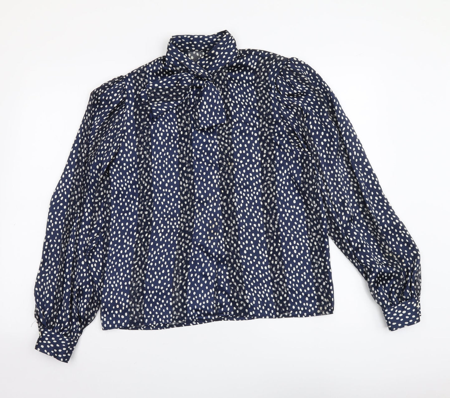 Marks and Spencer Womens Blue Polka Dot Polyester Basic Button-Up Size 10 Collared