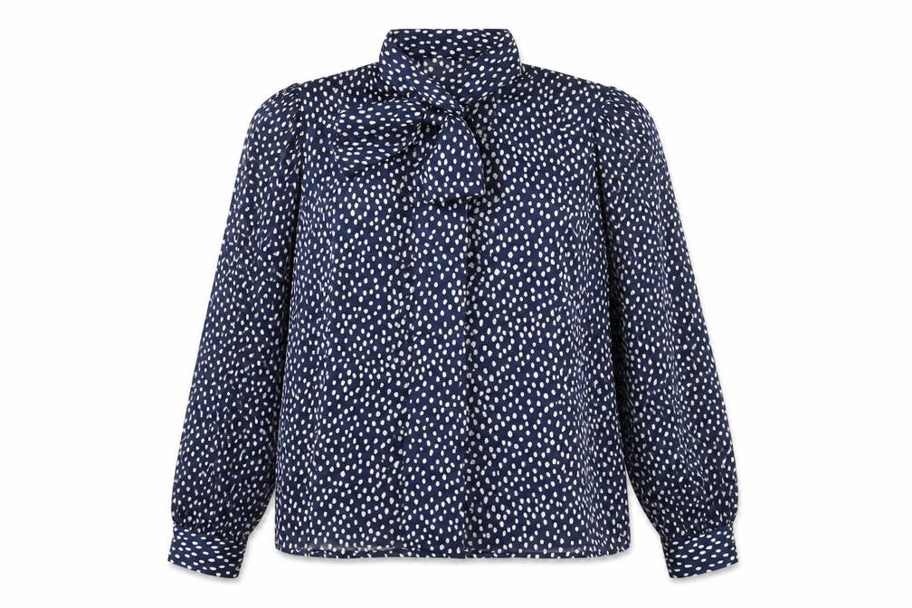 Marks & Spencer Womens Blue Polka Dot Polyester Basic Button-Up Size 10 Collared