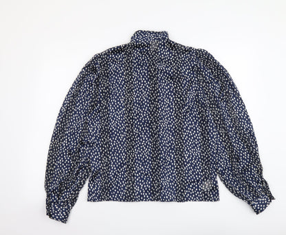 Marks & Spencer Womens Blue Polka Dot Polyester Basic Button-Up Size 10 Collared