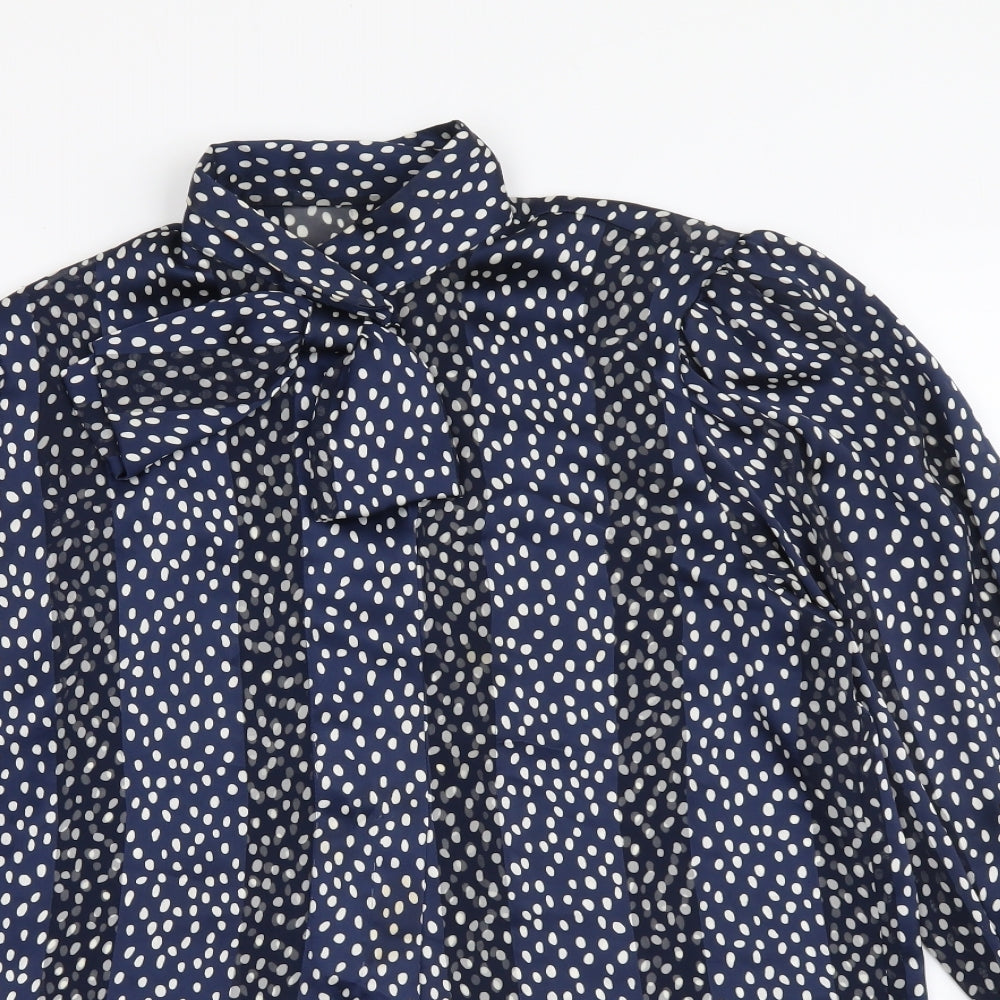 Marks and Spencer Womens Blue Polka Dot Polyester Basic Button-Up Size 10 Collared