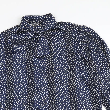 Marks & Spencer Womens Blue Polka Dot Polyester Basic Button-Up Size 10 Collared