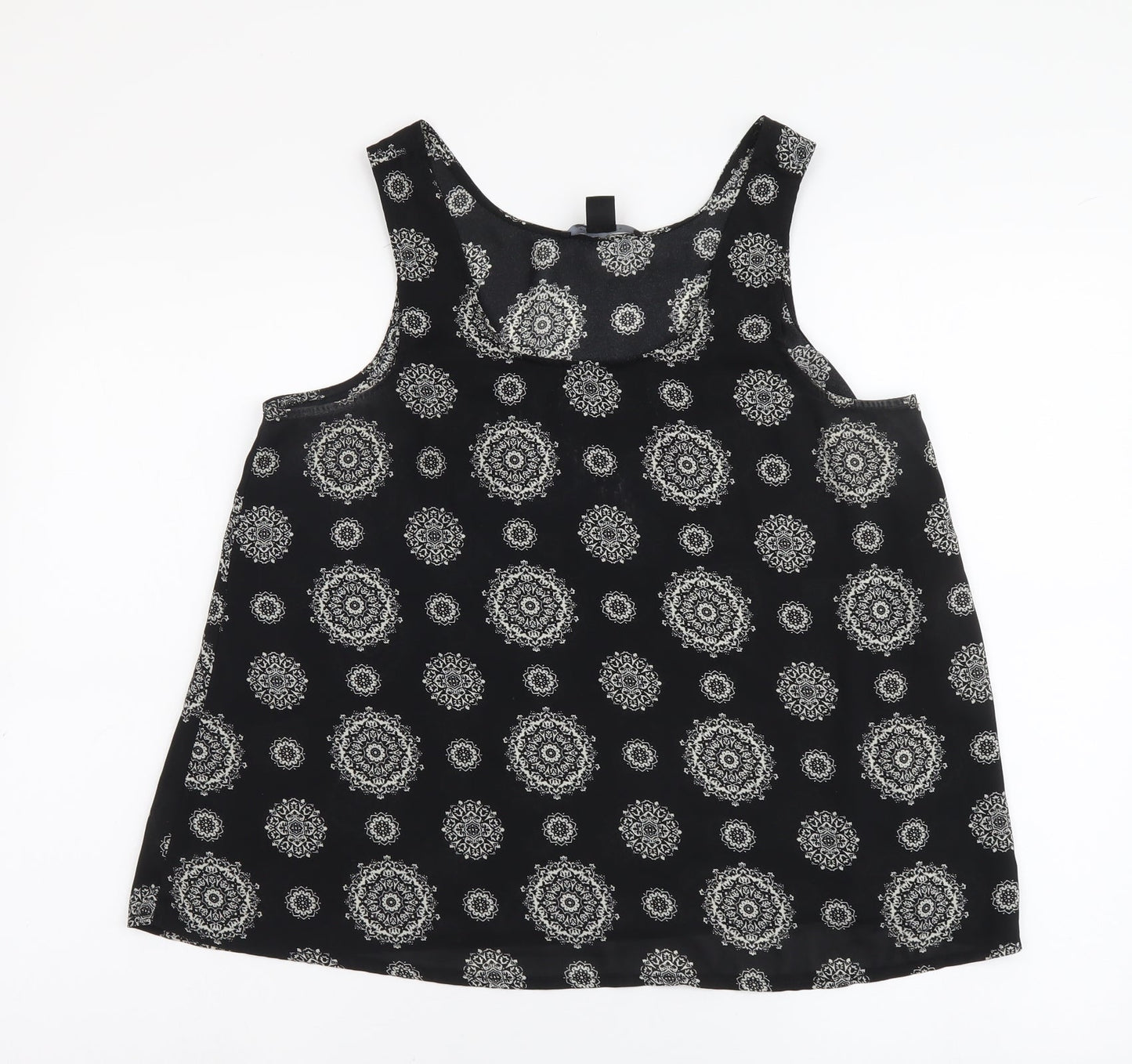 Atmosphere Womens Black Geometric Polyester Basic Tank Size 12 Scoop Neck