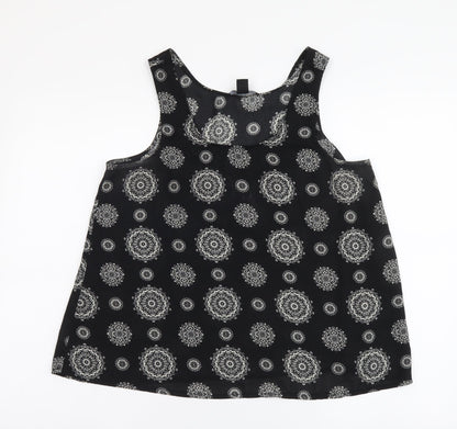 Atmosphere Womens Black Geometric Polyester Basic Tank Size 12 Scoop Neck