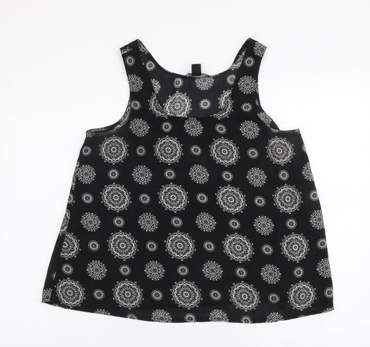 Atmosphere Womens Black Geometric Polyester Basic Tank Size 12 Scoop Neck