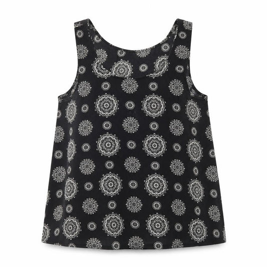 Atmosphere Womens Black Geometric Polyester Basic Tank Size 12 Scoop Neck