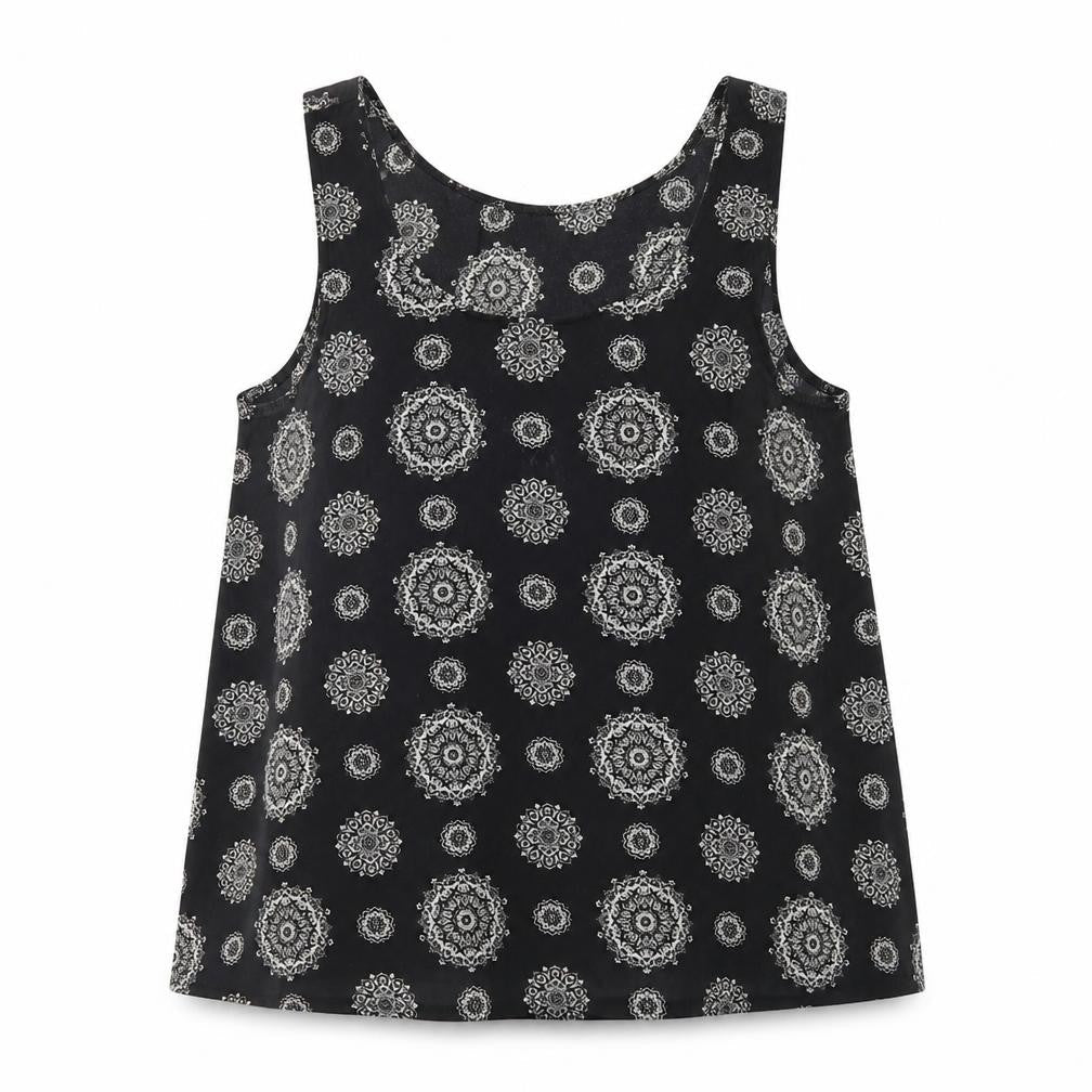 Atmosphere Womens Black Geometric Polyester Basic Tank Size 12 Scoop Neck