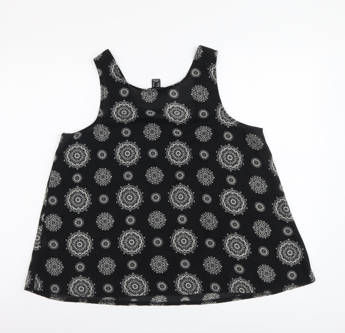 Atmosphere Womens Black Geometric Polyester Basic Tank Size 12 Scoop Neck