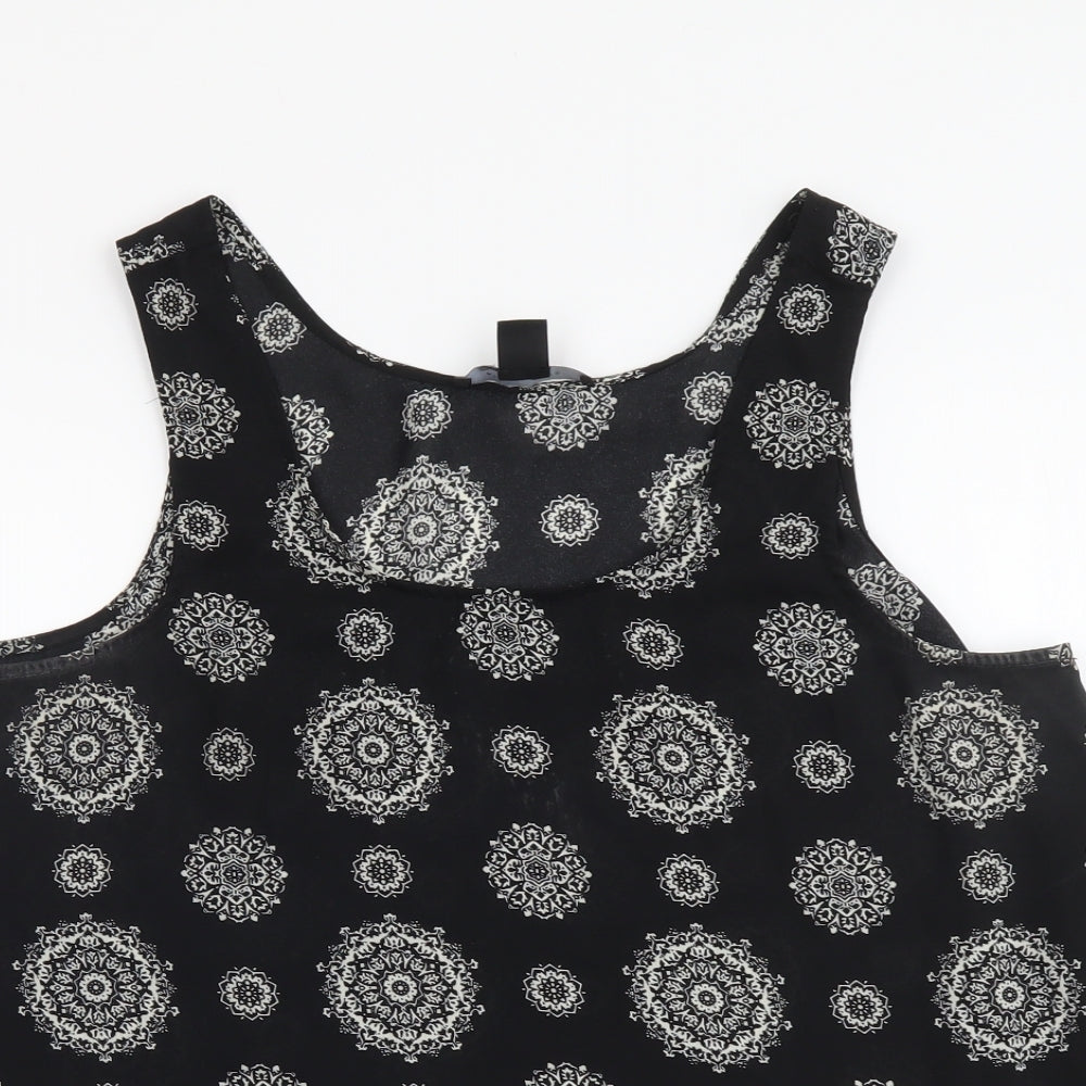 Atmosphere Womens Black Geometric Polyester Basic Tank Size 12 Scoop Neck