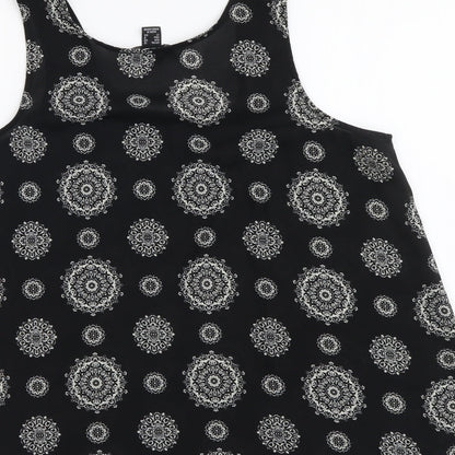 Atmosphere Womens Black Geometric Polyester Basic Tank Size 12 Scoop Neck
