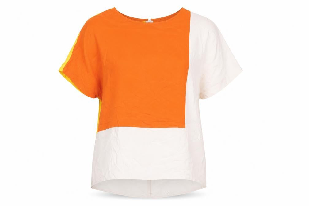 Topshop Womens Yellow Colourblock Polyester Basic T-Shirt Size 8 Round Neck