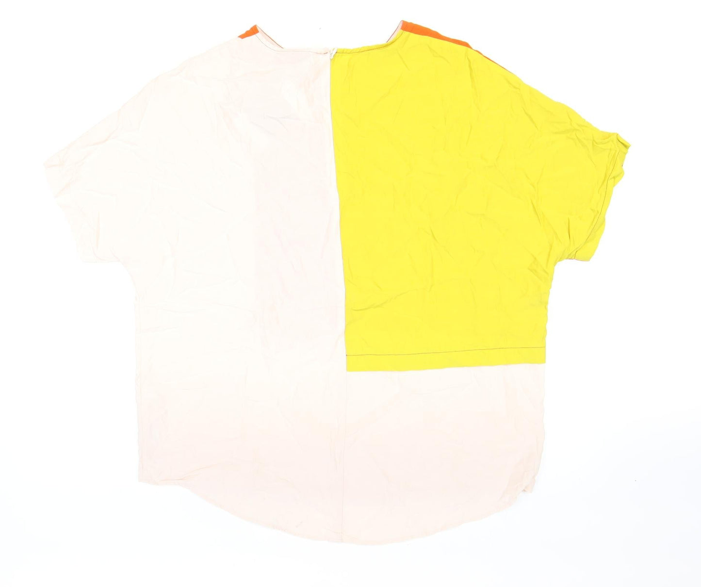 Topshop Womens Yellow Colourblock Polyester Basic T-Shirt Size 8 Round Neck