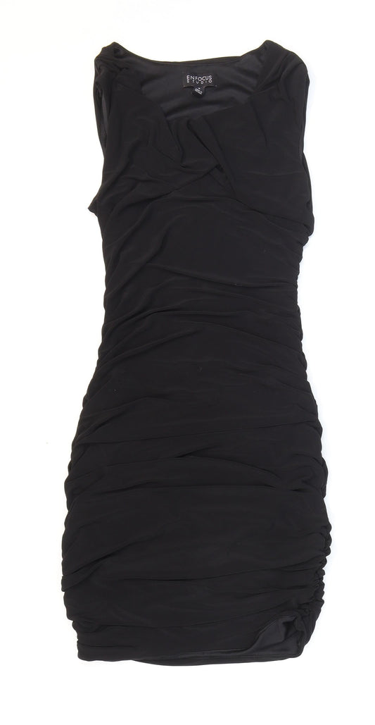 En Focus Studio Womens Black Polyester Bodycon Size 8 Scoop Neck Pullover