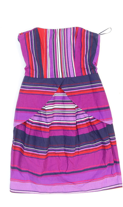 Oasis Womens Multicoloured Striped Cotton Mini Size 8 Sweetheart Zip