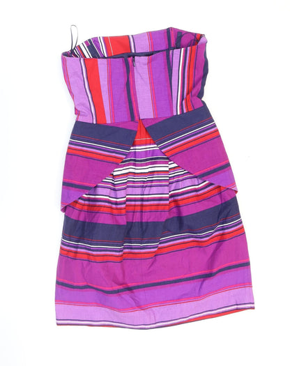 Oasis Womens Multicoloured Striped Cotton Mini Size 8 Sweetheart Zip