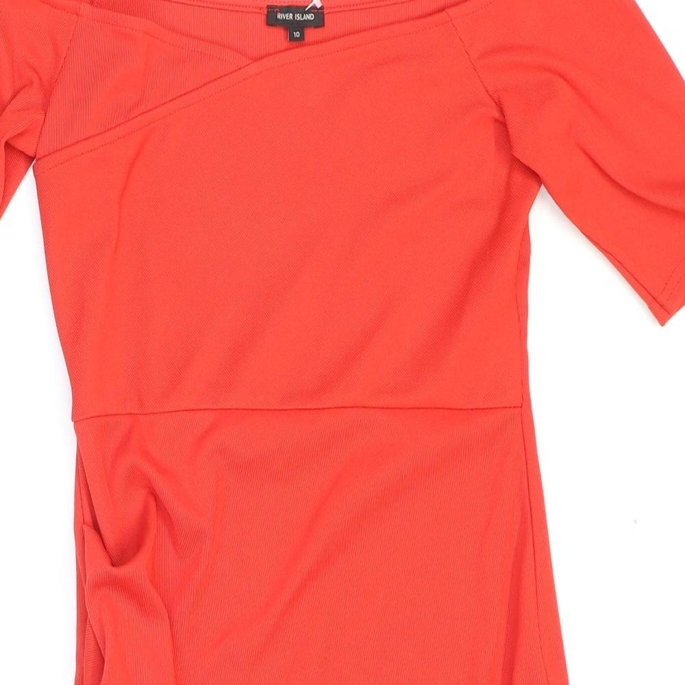 River Island Womens Red Polyester A-Line Size 10 Off the Shoulder Pullover - Ribbed