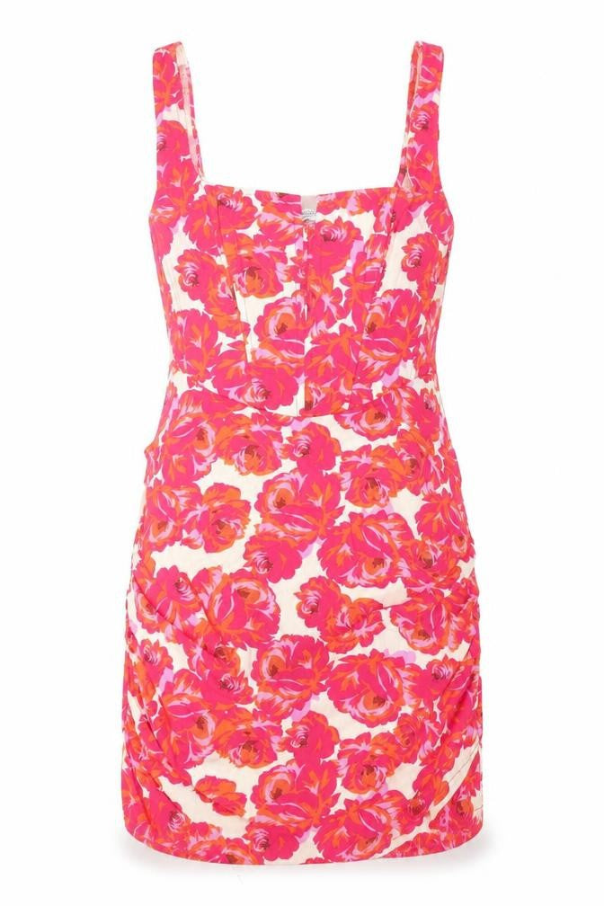 Stradivarius Womens Pink Floral Polyester Bodycon Size M V-Neck Zip