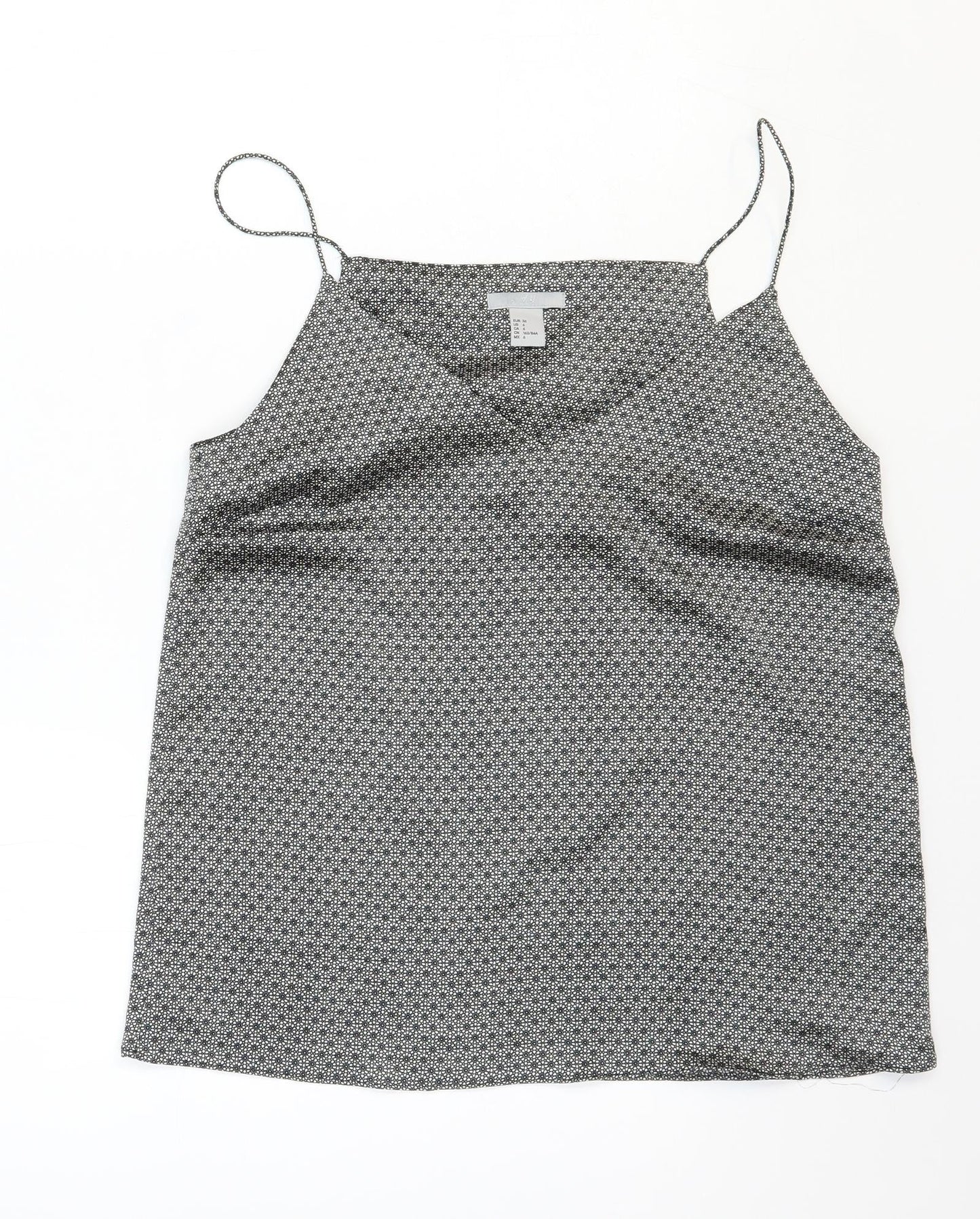 H&M Womens Black Geometric Polyester Camisole Blouse Size 8 V-Neck