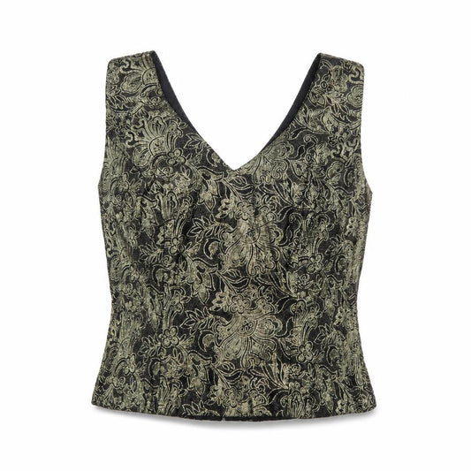 Caliendo Womens Gold Floral Acetate Basic Tank Size 8 V-Neck