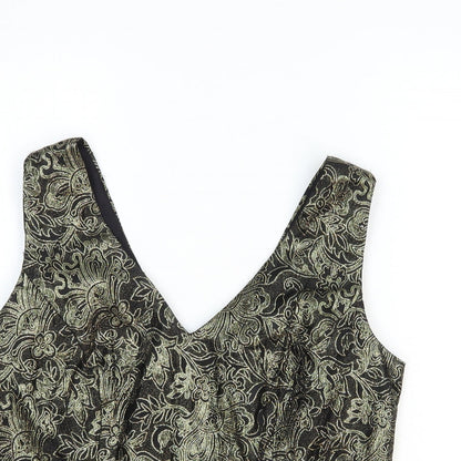 Caliendo Womens Gold Floral Acetate Basic Tank Size 8 V-Neck