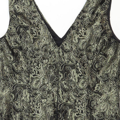 Caliendo Womens Gold Floral Acetate Basic Tank Size 8 V-Neck