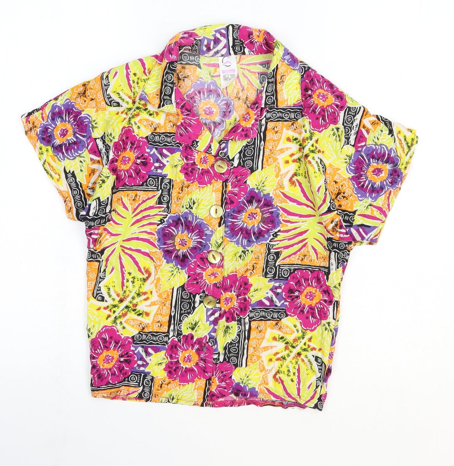 Young Classics Girls Multicoloured Floral Viscose Basic T-Shirt Size 9 Years Collared Button