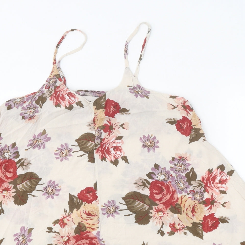 Brandy Melville Womens Multicoloured Floral Polyester Jersey Tank One Size V-Neck