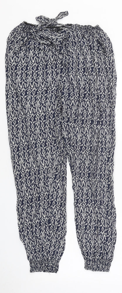 Quiz Womens Black Geometric Viscose Trousers Size 10 L27 in Regular Drawstring