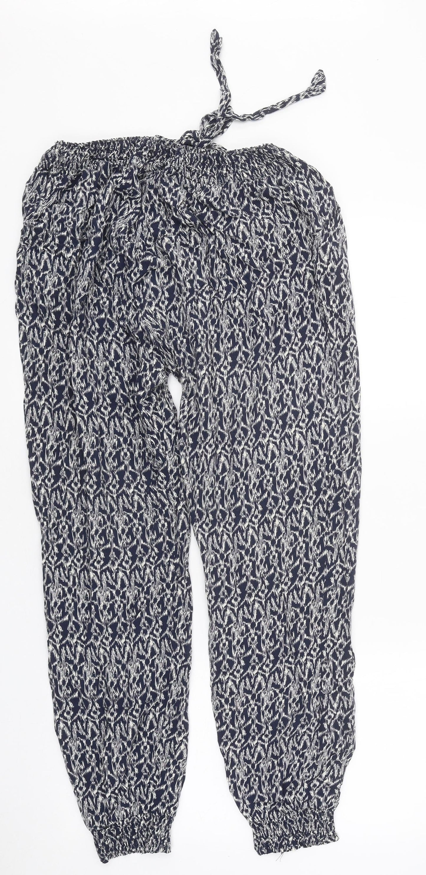 Quiz Womens Black Geometric Viscose Trousers Size 10 L27 in Regular Drawstring