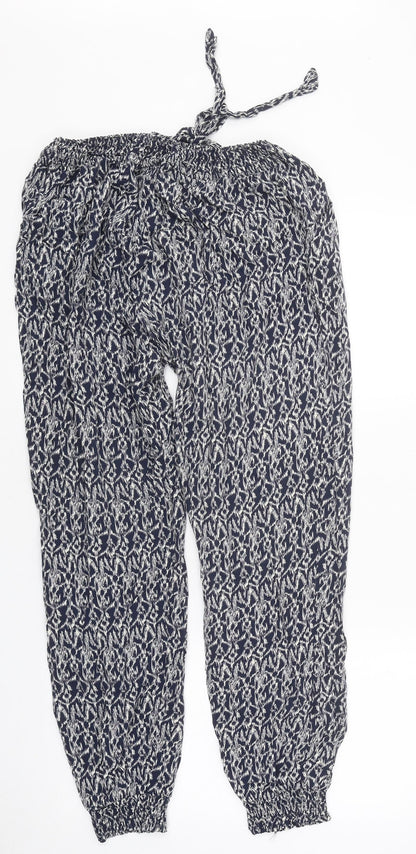 Quiz Womens Black Geometric Viscose Trousers Size 10 L27 in Regular Drawstring