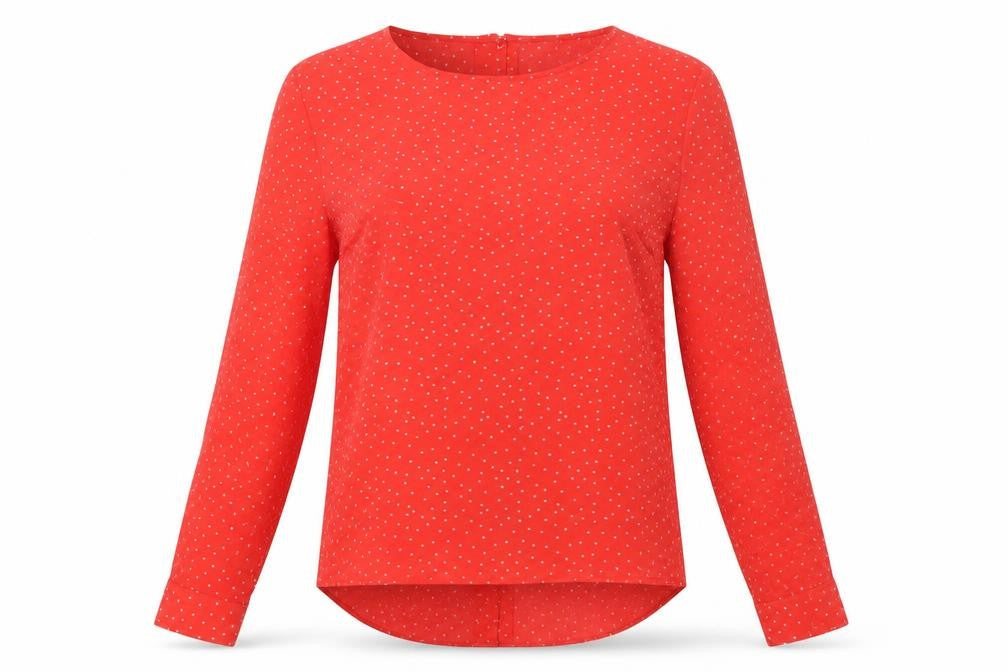 New Look Womens Red Polka Dot Polyester Basic Blouse Size 6 Round Neck