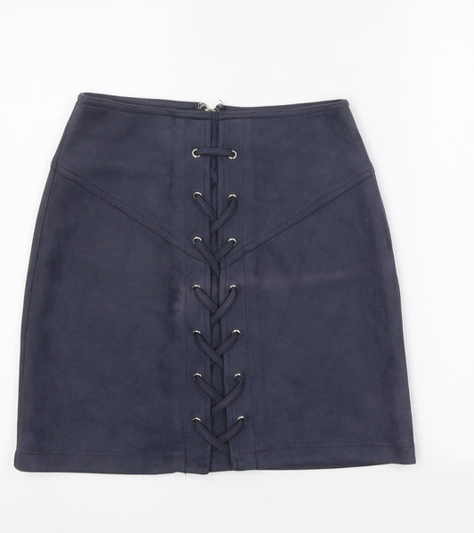 Ally Womens Blue Polyester A-Line Skirt Size 10 Zip - Lace Up Detail
