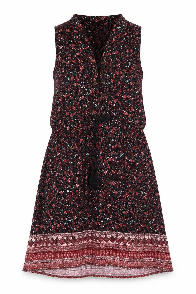 FOREVER 21 Womens Black Floral Viscose Sheath Size S V-Neck Pullover - Lace Up Detail
