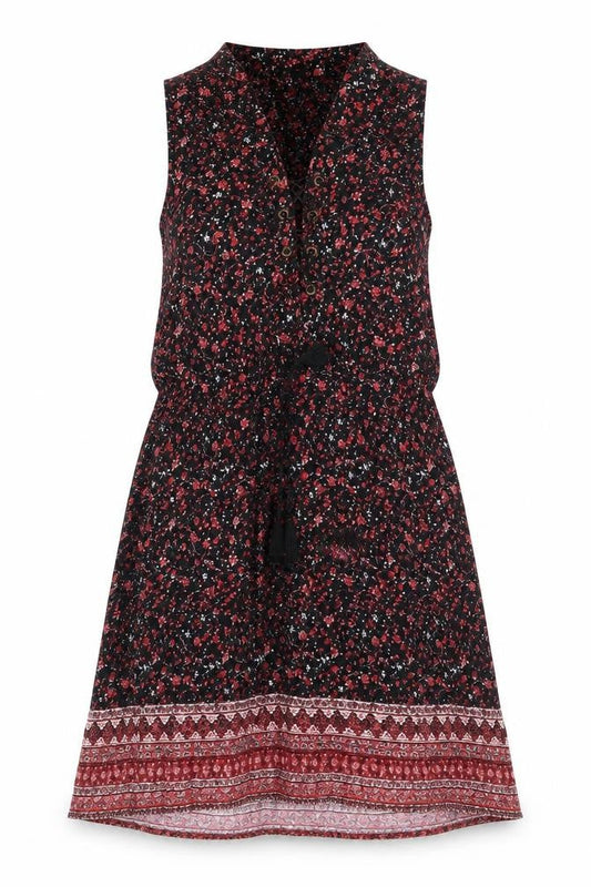 Forever 21 Womens Black Floral Viscose Sheath Size S V-Neck Pullover - Lace Up Detail