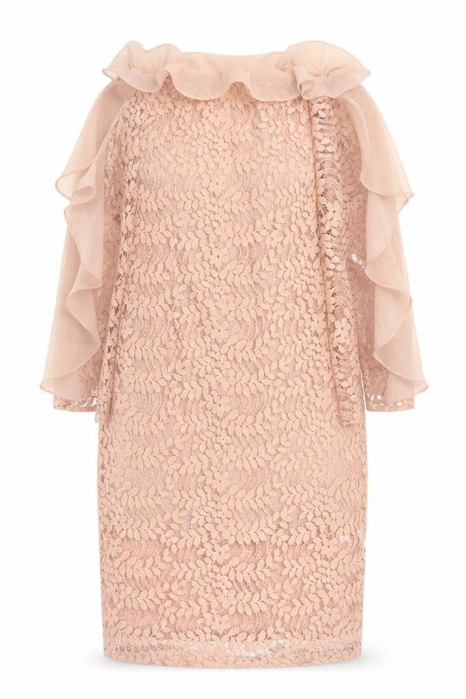 Sheilay Womens Pink Floral Polyester Pencil Dress Size L Off the Shoulder Zip - Lace Detail