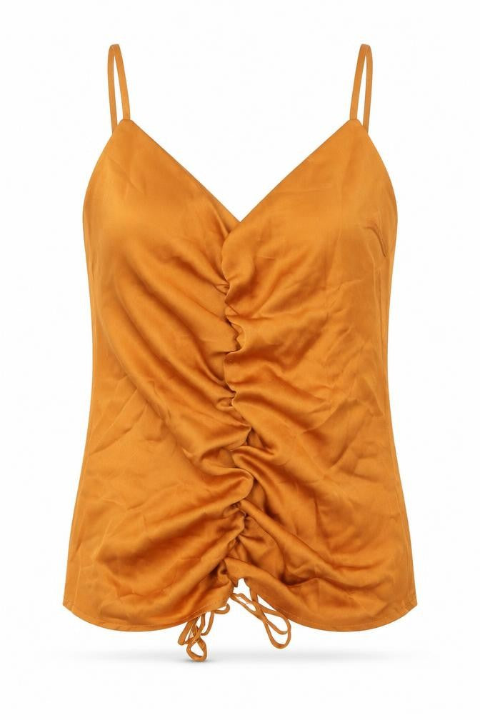 Boohoo Womens Yellow 100% Cotton Basic Blouse Size 10 V-Neck - Ruched