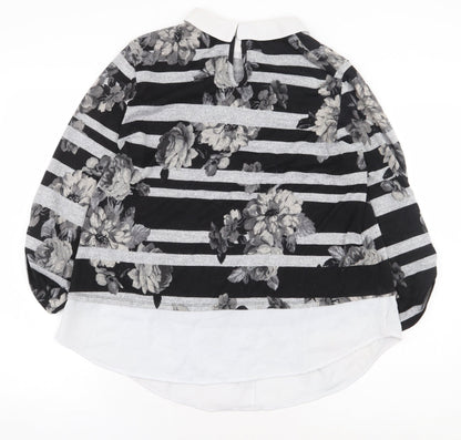 Monteau Womens Grey Striped Polyester Basic Blouse Size M Collared - Flowers