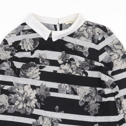 Monteau Womens Grey Striped Polyester Basic Blouse Size M Collared - Flowers