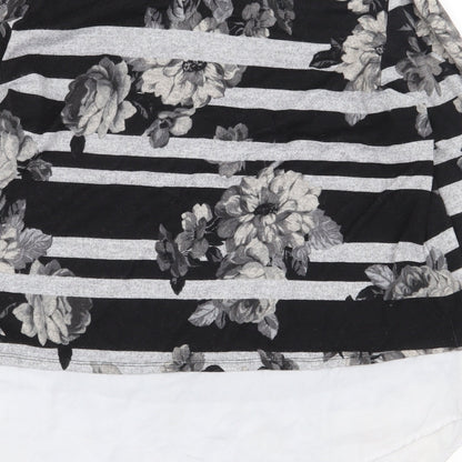 Monteau Womens Grey Striped Polyester Basic Blouse Size M Collared - Flowers