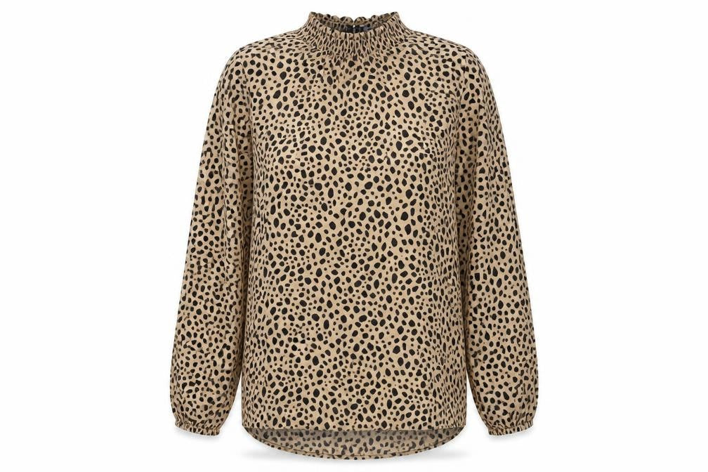 New Look Womens Brown Animal Print Polyester Basic Blouse Size 12 High Neck - Leopard Print