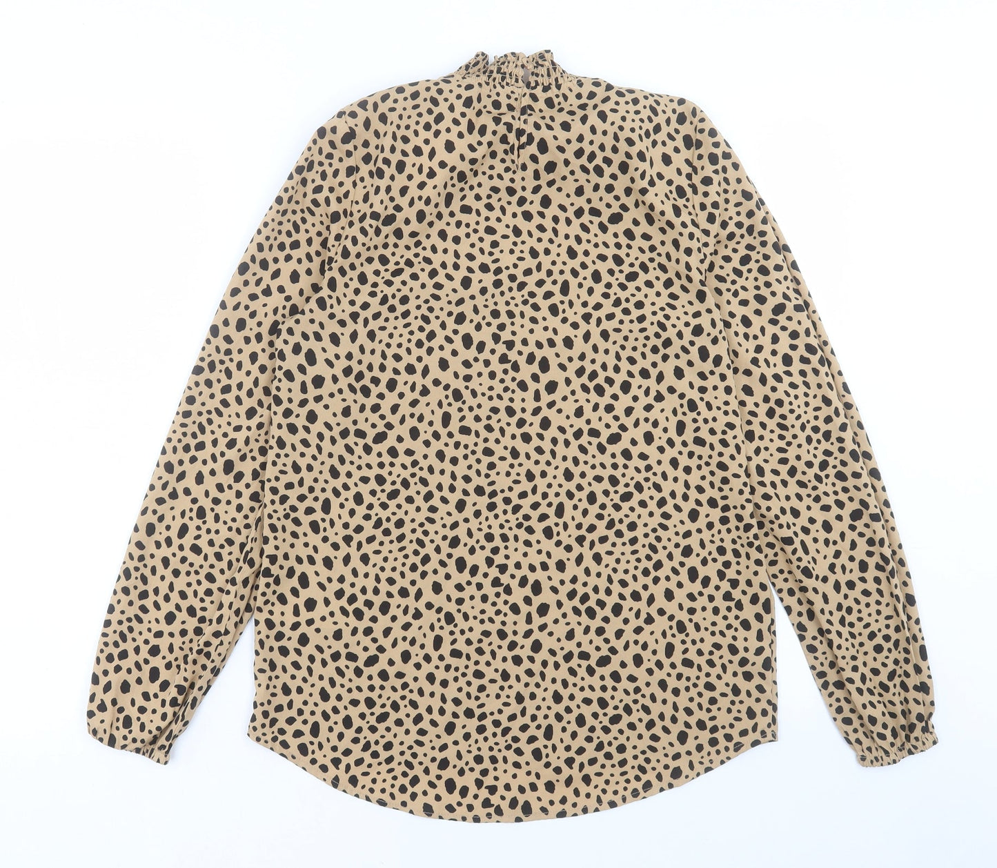 New Look Womens Brown Animal Print Polyester Basic Blouse Size 12 High Neck - Leopard Print