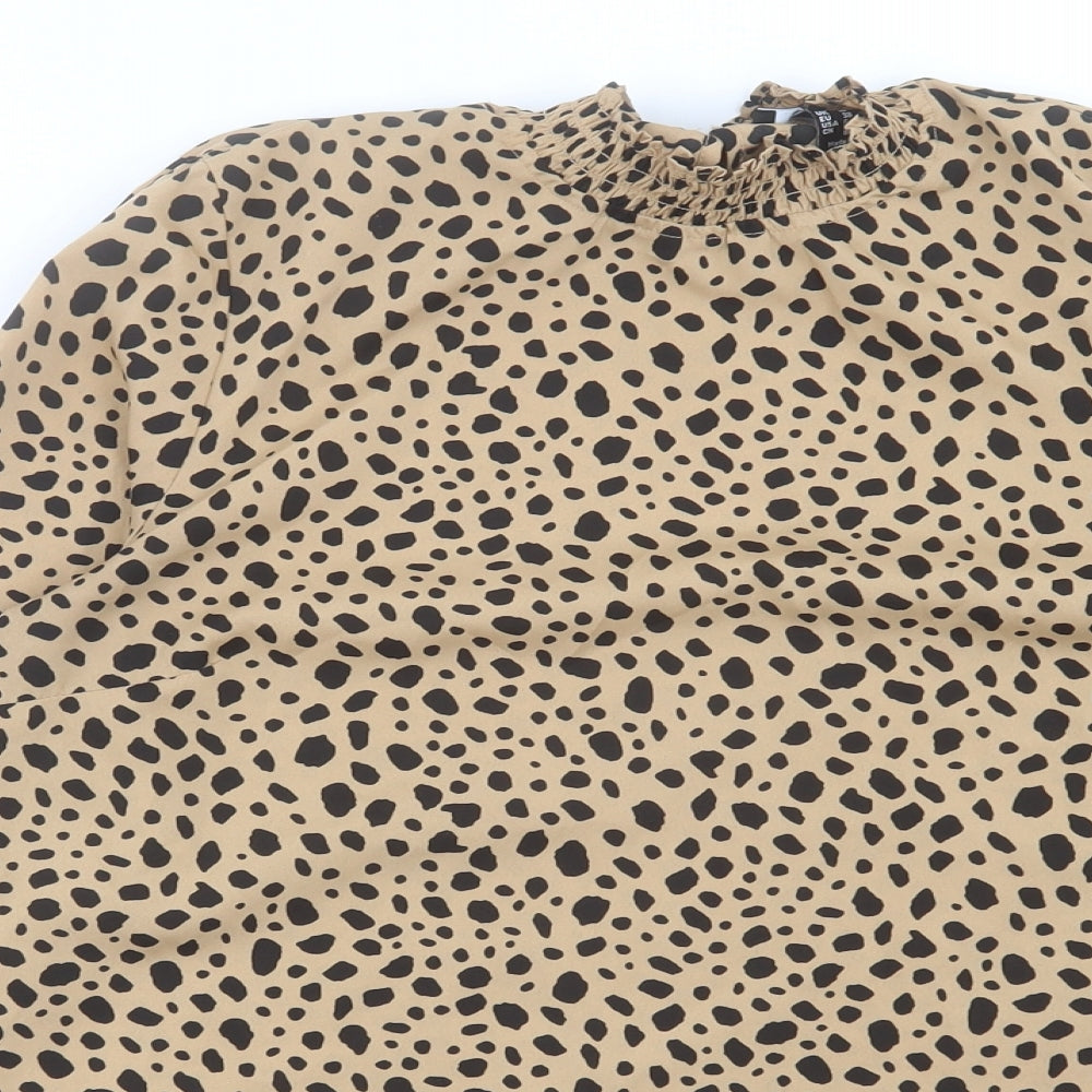 New Look Womens Brown Animal Print Polyester Basic Blouse Size 12 High Neck - Leopard Print