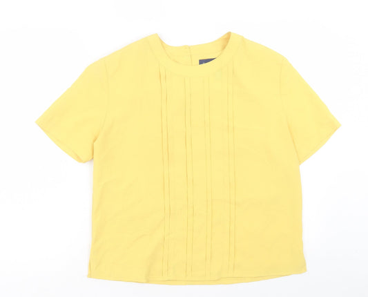Karen Scott Womens Yellow Polyester Basic T-Shirt Size S Crew Neck