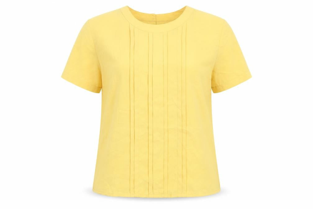 Karen Scott Womens Yellow Polyester Basic T-Shirt Size S Crew Neck