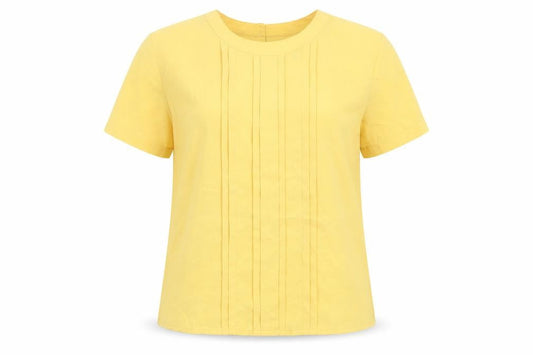 Karen Scott Womens Yellow Polyester Basic T-Shirt Size S Crew Neck