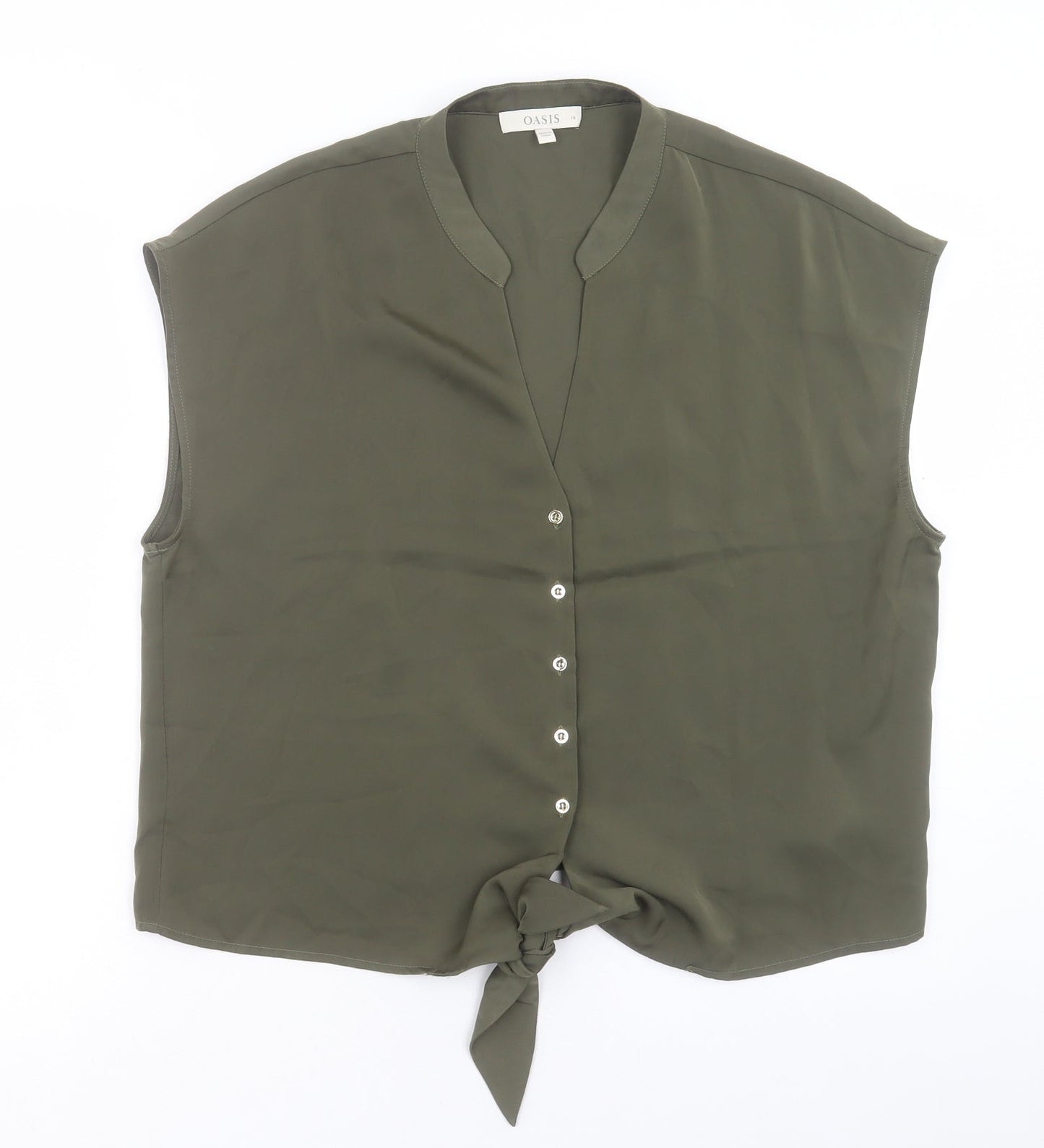 Oasis Womens Green Polyester Basic Button-Up Size 16 V-Neck - Tie At Front