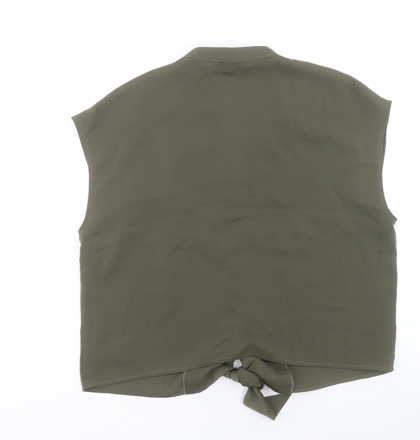 Oasis Womens Green Polyester Basic Button-Up Size 16 V-Neck - Tie At Front