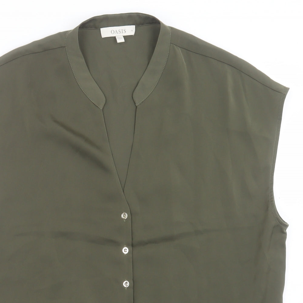 Oasis Womens Green Polyester Basic Button-Up Size 16 V-Neck - Tie At Front